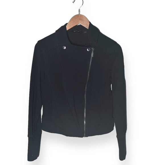 H BY HALSTON Moto Biker Style Jacket French Terry Draped Stretch Zip Up Black 8 - Picture 8 of 12